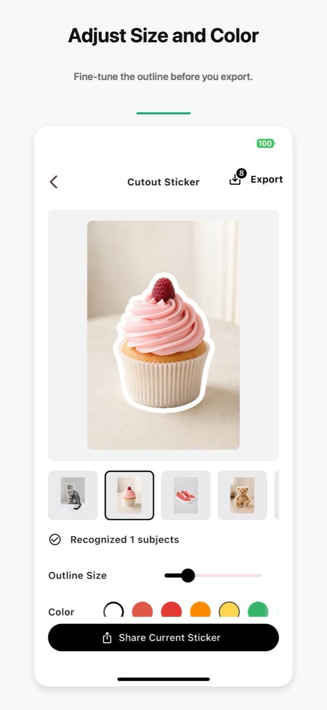 Customize the color and thickness of a photo sticker outline